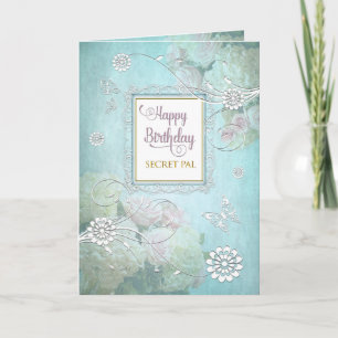 Cartão Birthday, Secret Pal,  Elegant Country Floral Aqua