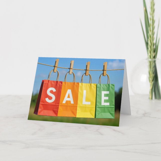 Cartão Birthday Shopping Bags On a Clothesline (Frente)