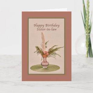 Cartão Birthday, Sister-in-law, Vase of Roses and Ferns
