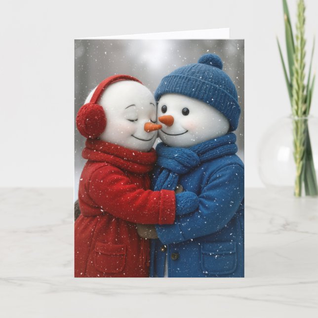 Cartão Birthday Snowman Couple in Snowflakes (Frente)