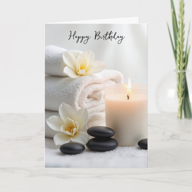 Cartão Birthday Spa Towels With Magnolia Blossoms (Frente)