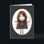 Cartão Birthday Stick Figure Girl for Friend<br><div class="desc">Bonita figura de palito com cabelo,  tênis,  vestido de bolinhas,  colar de pérolas e buquê de margarida sobre fundo de bolinhas preto e branco.</div>
