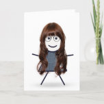 Cartão Birthday Stick Figure Girl for Sister<br><div class="desc">Bonita vaquinha de cabelo comprido,  óculos e um vestido azul denim em um fundo branco para o aniversário da irmã.</div>