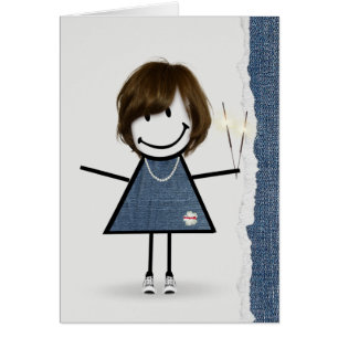 Cartão Birthday Stick Girl com Sparklers