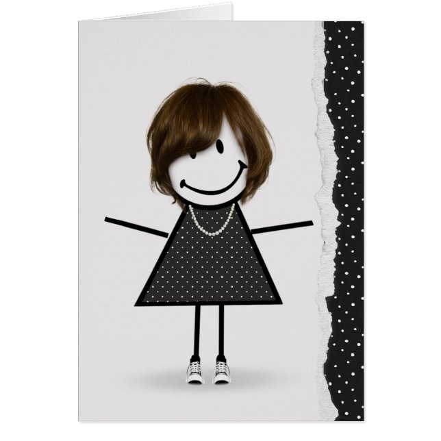 Cartão Birthday Stick Girl com tênis (Frente)