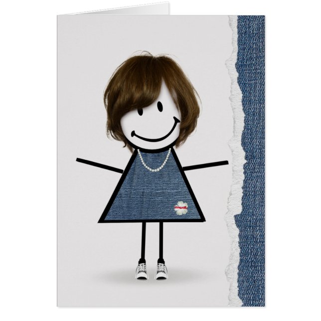 Cartão Birthday Stick Girl com tênis (Frente)