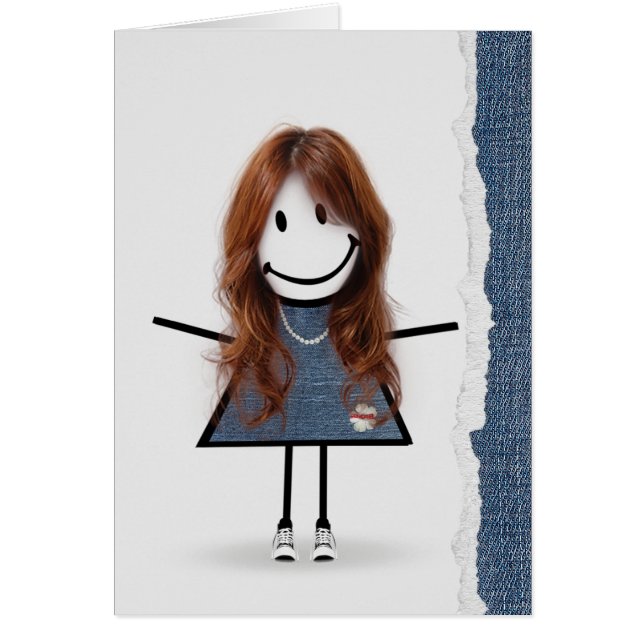 Cartão Birthday Stick Girl com tênis (Frente)