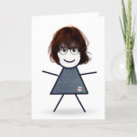 Cartão Birthday Stick Girl for Sister<br><div class="desc">Garota bonitinha com cabelo,  óculos e vestido azul de denim em um fundo branco para o aniversário da irmã.</div>