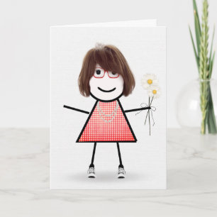 Cartão Birthday Stick Girl With Daisies Card