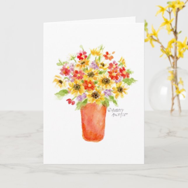 Cartão Birthday Sunflower Vase Religious Greeting Card (Flor Amarela)