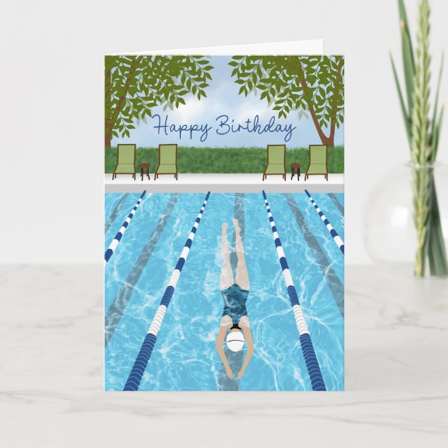 Cartão Birthday Swimming Laps Fun (Frente)