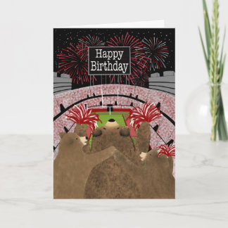 Cartão Birthday Three Bears Cheering Red