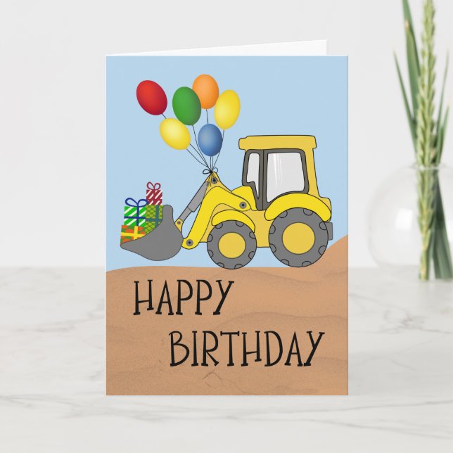 Cartão Birthday Tractor with Bucket Full of Gifts (Frente)