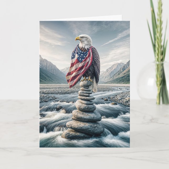 Cartão Birthday USA Bald Eagle No Cairn (Frente)