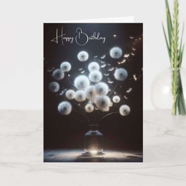 Cartão Birthday White Fluffy Dandelions (Frente)