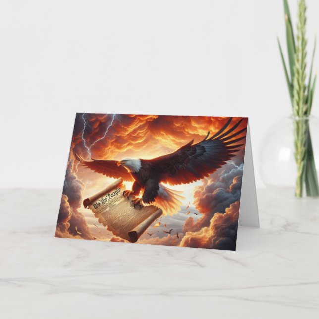 Cartão BirthdayBald Eagle A Soar Com A Constituição (Frente)