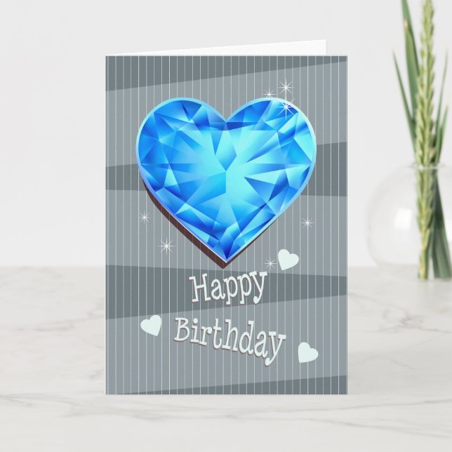Cartão Birthstone March Blue Aquamarine Heart Aniversário (Frente)