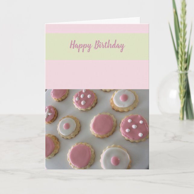 Cartão Biscoitos de Aniversário Brancos e Rosas (Frente)
