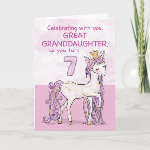 Cartão Bisneta Aniversário de 7 Anos Cavalo Rosa