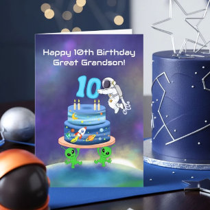 Cartão Bisneto Feliz Aniversário de 10 anos Astronauta