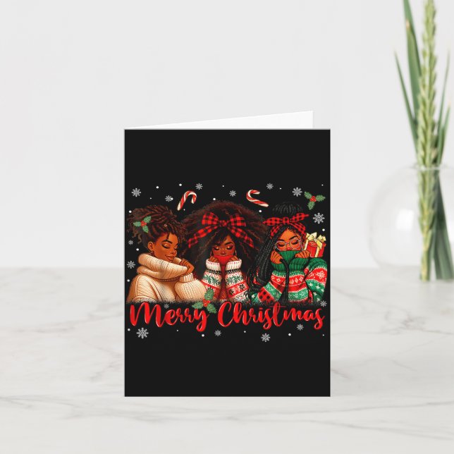 Cartão Black African Girl American Melanin Christmas Sant (Frente)