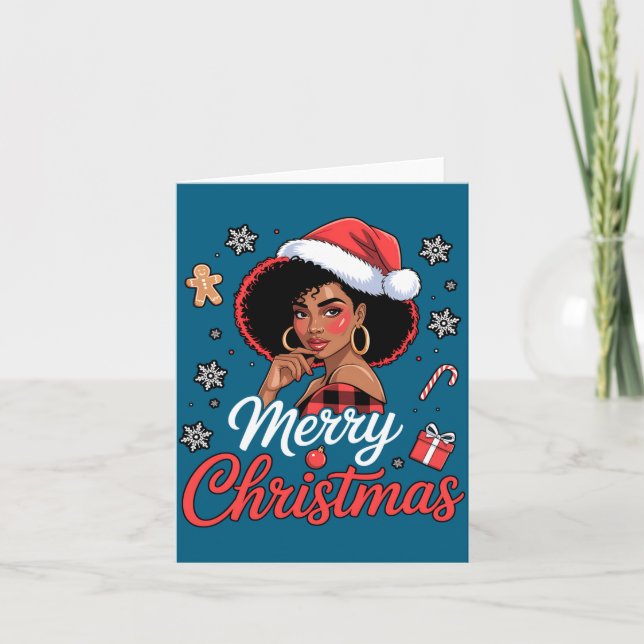 Cartão Black African Girl American Merry Christmas Santa  (Frente)