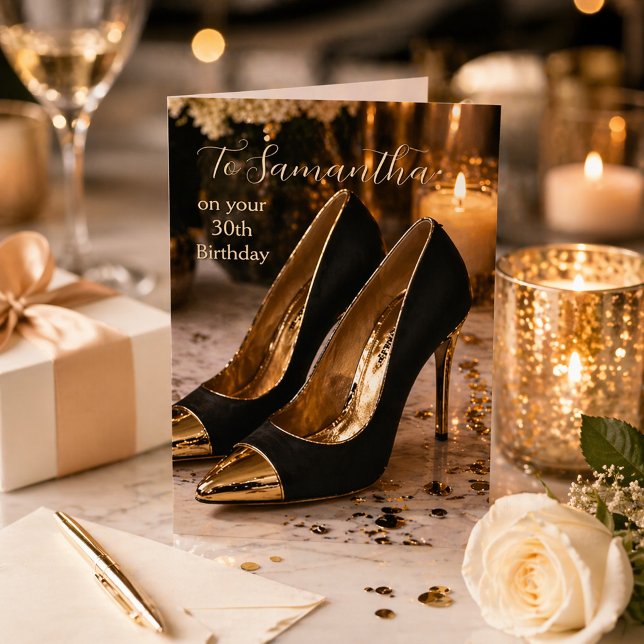 Cartão Black and Gold 30th Birthday Glam Heels (Criador carregado)