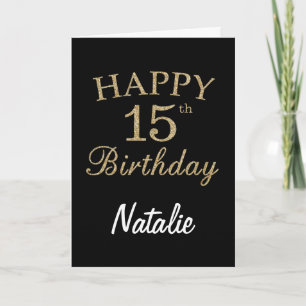 Cartão Black and Gold Glitter 15th Birthday Card