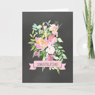 Cartão Black and Pink Floral Wedding Congratulations Card