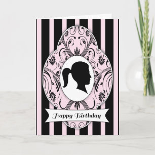 Cartão Black and Pink Silhouette Girl's Birthday Card