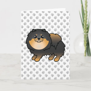 Cartão Black And Tan Pomeranian Cute Cartoon Dog & Paws