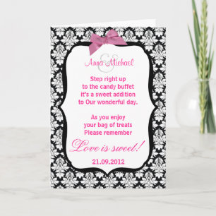 Cartão Black and White damask Love é doce Poem Card