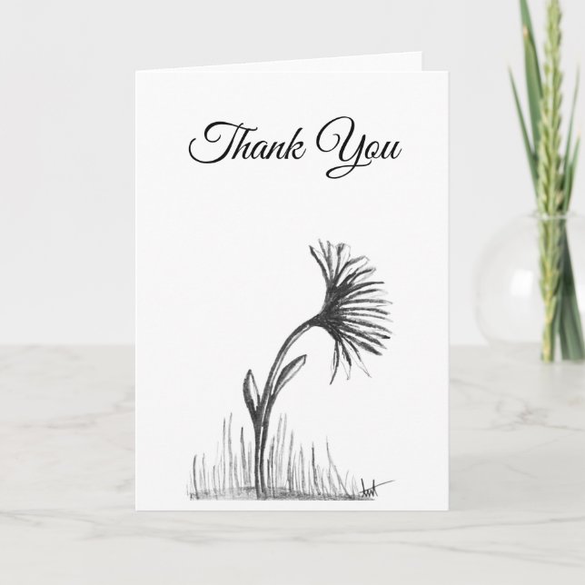 Cartão Black and White Sketch of Flower on Note Card (Frente)