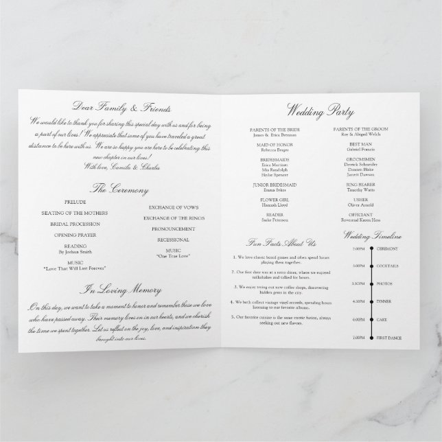 Cartão Black and White Wedding Program (Interior)
