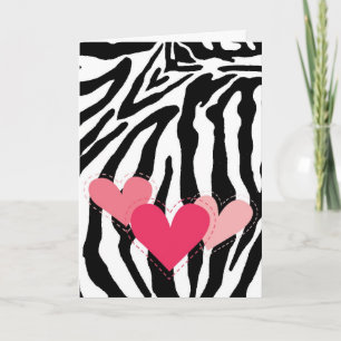 Cartão Black and White Zebra Print Hearts Card
