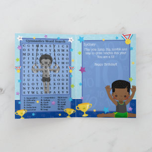 Cartão Black Boys Gymnastics Word Search Feliz Aniversári