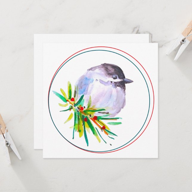 Cartão Black Capped Chickadee Watercolour (Frente/Verso In Situ)