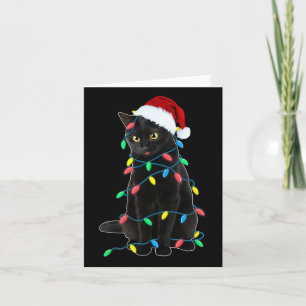 Cartão Black Cat Árvore Natal Luzes Diversão Papais noeis