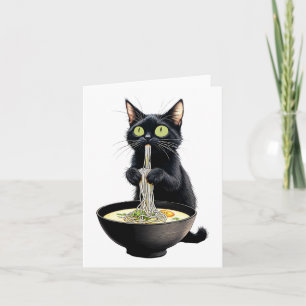 Cartão Black Cat Eating Ramen Noodles Japonês Comida