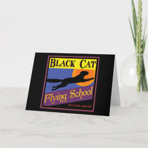 Cartão Black Cat Flying School Vintage Halloween Card