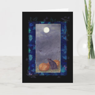 CARTÃO BLACK CAT FULL MOON HALLOWEEN GREETING