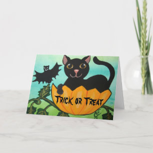 Cartão Black Cat Halloween Pumpkin Greeting Card