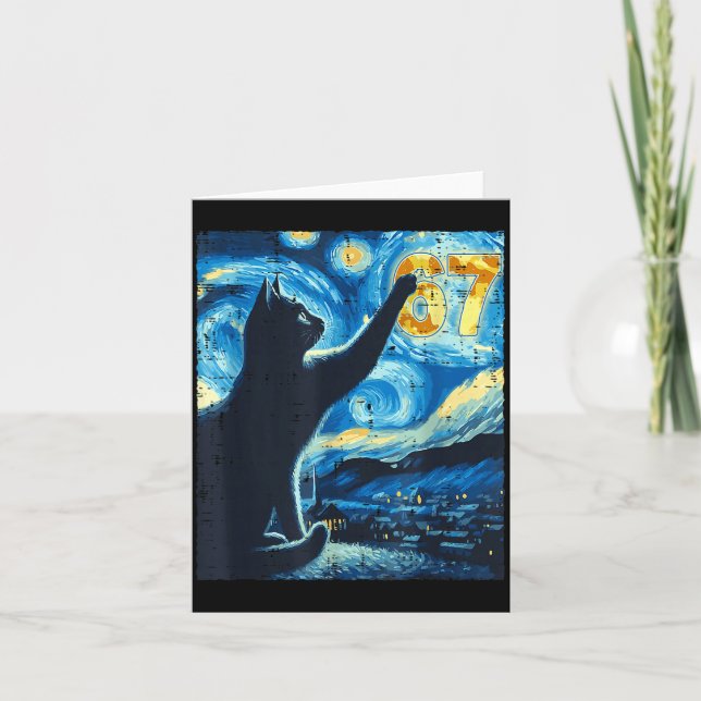 Cartão Black Cat Starry Night Van Gogh Cat 67 Six Seven M (Frente)