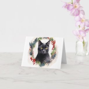 Cartão Black Cat Wreath Festivo Kitten