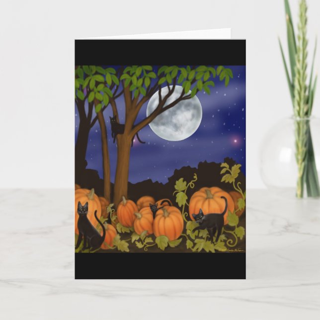 Cartão Black Cats & Pumpkins Greeting Card (Frente)
