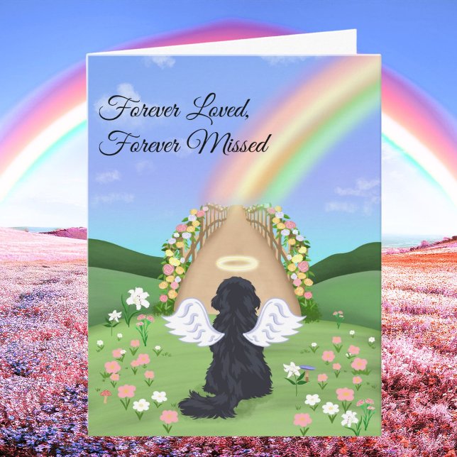 Cartão Black Cavalier King Charles Rainbow Bridge  (Criador carregado)