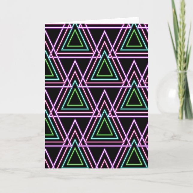 Cartão Black Colorful Retro 80's Neon Geometric Triangles (Frente)