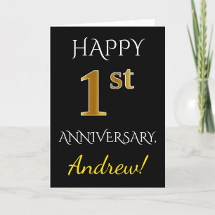 Cartão Black, Faux Gold 1st Wedding Anniversary + Name