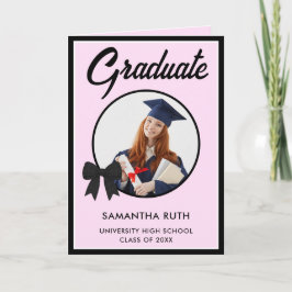 Cartão Black Gingham Bow Photo Graduation
