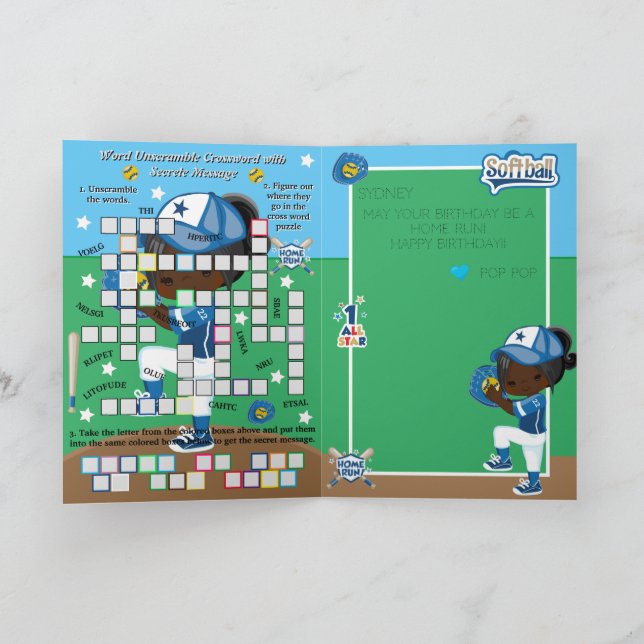 Cartão Black Girls Softball Mensagem Secreta Feliz Aniver (Interior)